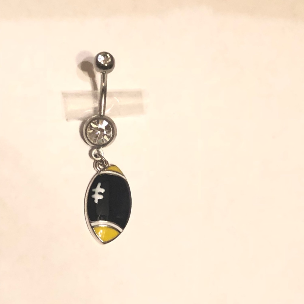 Belly ring dangled football “Steelers” colors.